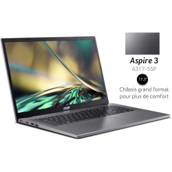 Acer Aspire 3 A317-55P-C8DB, Ordinateur Portable 17.3" Full HD IPS, PC Portable (Intel Processeur Celeron N100, Ram 4Go, SSD 128Go, Intel UHD Graphics, Windows 11 Famille) Clavier AZERTY, Laptop Gris